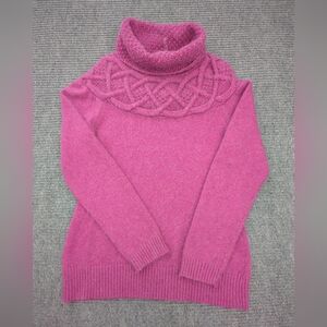 INC Silk Angora Blend Turtleneck Women’s L Magenta Cable Knit, Fisherman, Luxury
